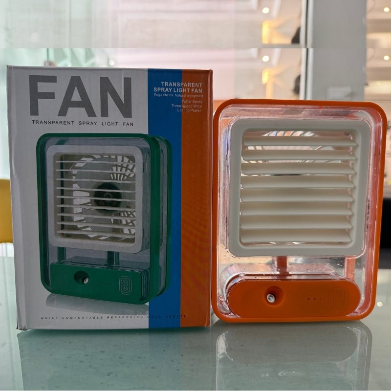 Portable USB Air Cooler Fan – 3 - Speed, Mist Spray, Rechargeable | Random Color - Flashkart Pakistan