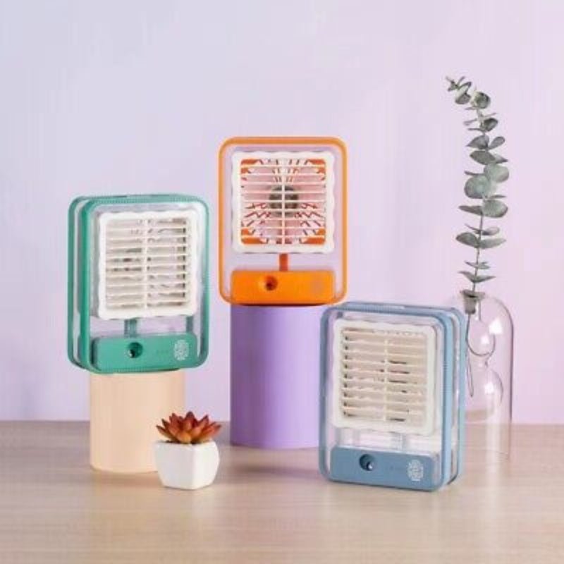 Portable USB Air Cooler Fan – 3 - Speed, Mist Spray, Rechargeable | Random Color - Flashkart Pakistan