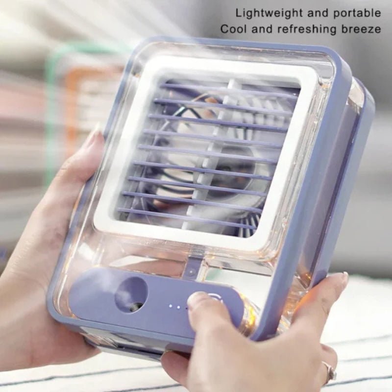Portable USB Air Cooler Fan – 3 - Speed, Mist Spray, Rechargeable | Random Color - Flashkart Pakistan