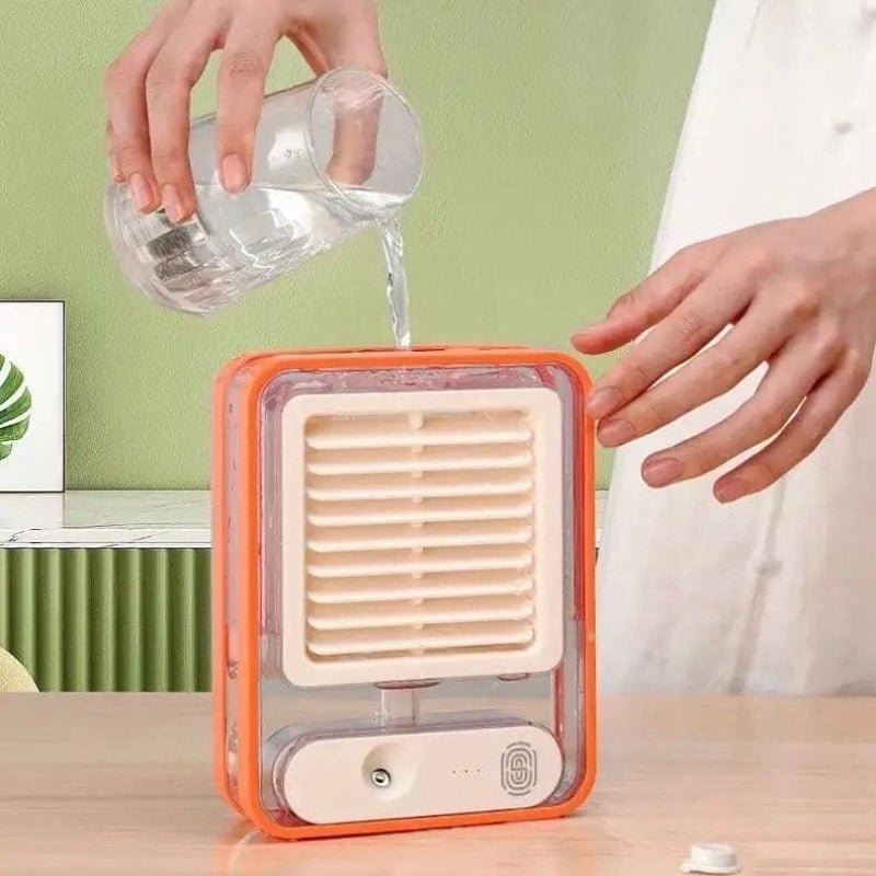 Portable USB Air Cooler Fan – 3 - Speed, Mist Spray, Rechargeable | Random Color - Flashkart Pakistan