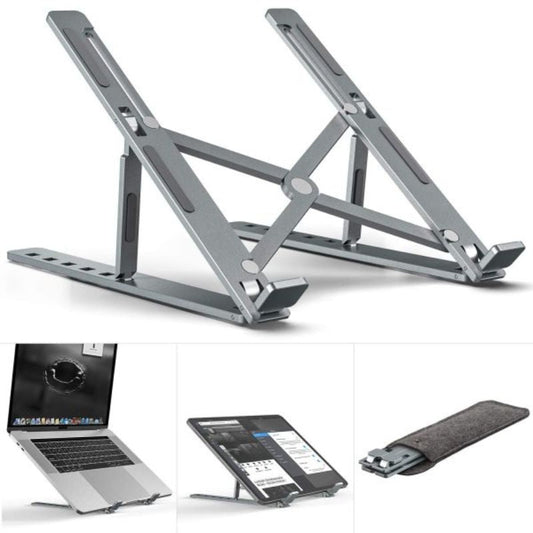 Premium Aluminum Foldable Laptop Stand | Sturdy, Adjustable & Portable | Silver & Black - Flashkart Pakistan