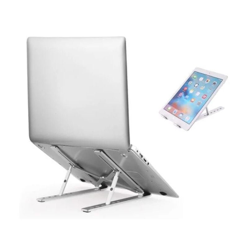 Premium Aluminum Foldable Laptop Stand | Sturdy, Adjustable & Portable | Silver & Black - Flashkart Pakistan