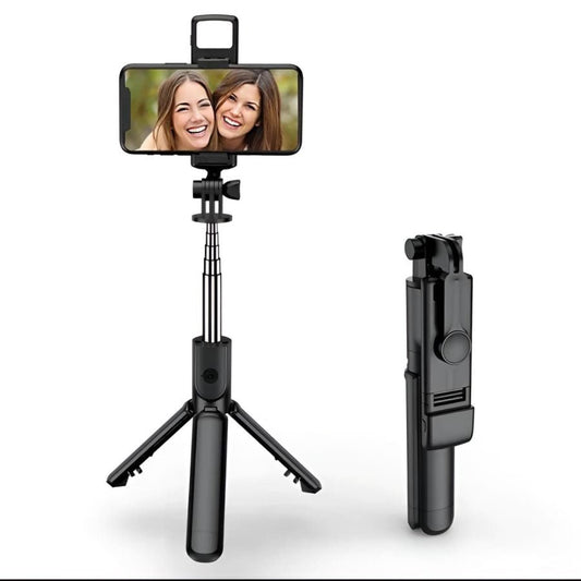 R1s Bluetooth Selfie Stick Tripod with Remote Control | 360° Foldable Selfie Rod for Phone & Action Camera with LED Light - Flashkart Pakistan