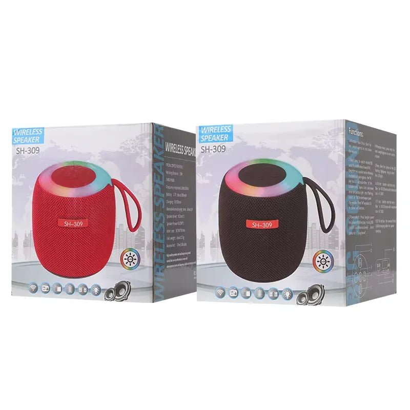 SH - 309 Mini Wireless Bluetooth Speaker | Portable Outdoor Speaker | RGB Night Light | 5W Powerful Sound | BT 5.3 | Battery Powered | Random Colors - Flashkart Pakistan