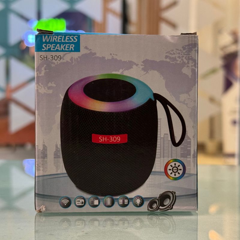 SH - 309 Mini Wireless Bluetooth Speaker | Portable Outdoor Speaker | RGB Night Light | 5W Powerful Sound | BT 5.3 | Battery Powered | Random Colors - Flashkart Pakistan