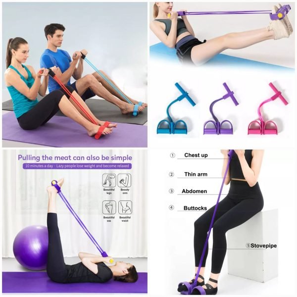 Tummy Trimmer | Foot Pedal Resistance Band Elastic Sit - up Pull Rope | Yoga Fitness Gym | Elastic Pull Ropes | Random Colors - Flashkart Pakistan