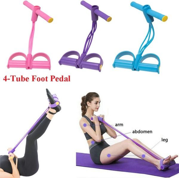 Tummy Trimmer | Foot Pedal Resistance Band Elastic Sit - up Pull Rope | Yoga Fitness Gym | Elastic Pull Ropes | Random Colors - Flashkart Pakistan