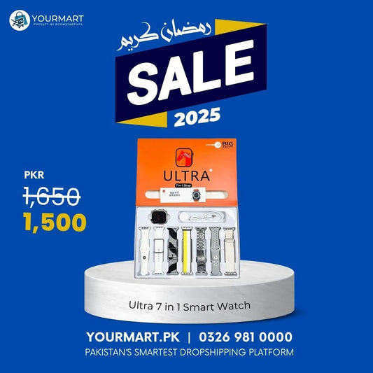 Ultra 7 in 1 Smart Watch | 7 Pairs of Straps - Flashkart Pakistan