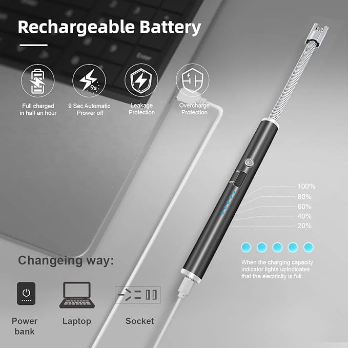 USB Rechargeable Flameless Arc Lighter Flexible & Windproof for Candles, Hiking, Camping, Kitchen, Fireplaces - Flashkart Pakistan