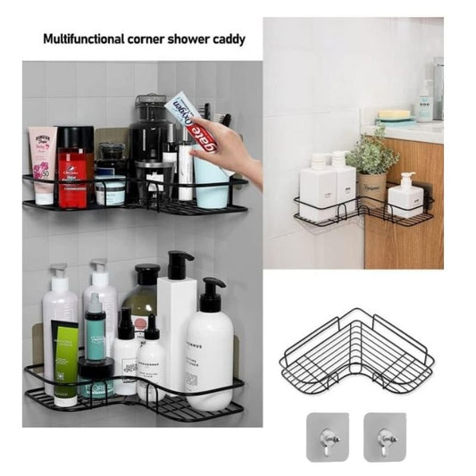 Wall Corner Rack + 2 Self Adhesive Screws | Multipurpose Kitchen, Sink Organizer, Metal Bathroom Accessories Corner | Shelf Wall Mount Storage Rack - Flashkart Pakistan